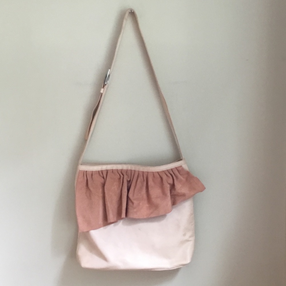 Marie Turnor Leather Suede Ruffle Shoulder Bag
